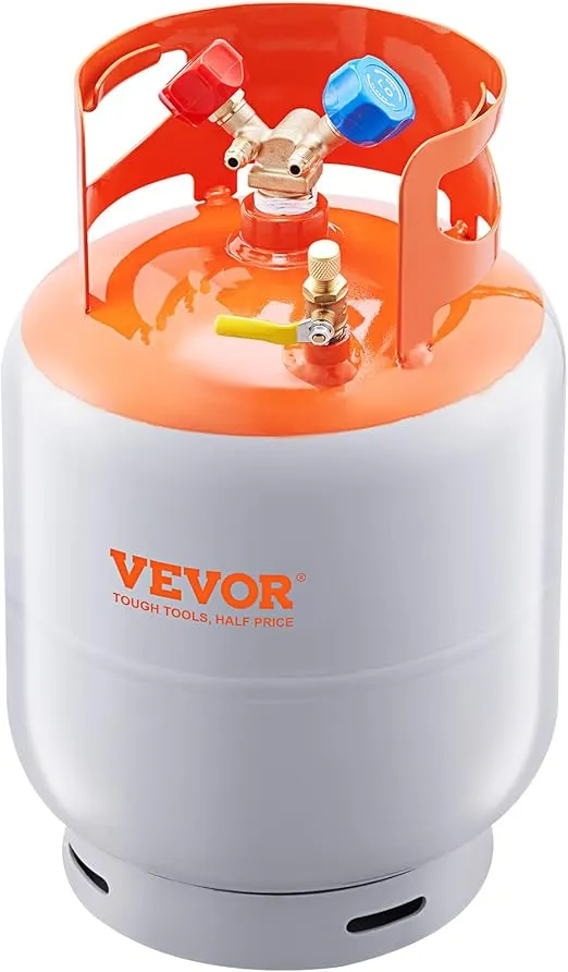 VEVOR 50lb Refrigerant Recovery Tank - Reusable Recovery Tank HVAC with 2 Pcs ¼ to ½ Adaptor, High-Sealing ac Recovery Tank for All Refrigerant, Without Float Switch with Trace Amount of N₂