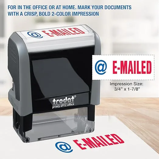Trodat Stamp 4912 Office Printy with English Text E-MAILED – Self Inking, Red and Blue Ink, Impression Size 3/4" x 1-7/8"