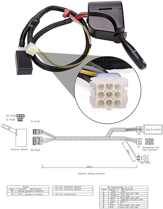 10L0L Golf Cart Turn Signal Switch Kit with Horn Button, Blinker Switch, Brake Light Pad Switch, Only Fits Light Kit with 9-Pin Plug Upgrade Wiring Harness - 12V Operation