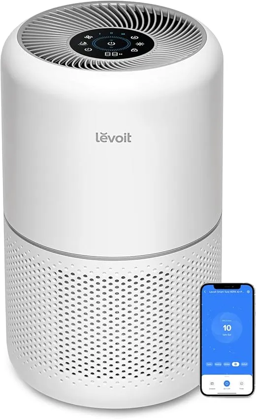LEVOIT Air Purifiers for Home Bedroom, Smart WiFi, HEPA Sleep Mode for Home Large Room, Quiet Cleaner for Pet Hair, Allergies, Dust, Smoke, Pollon, White Noise, Alexa Control, Core300S-P, White