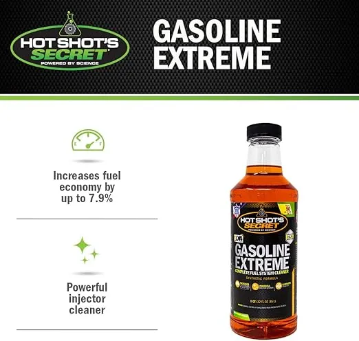 Hot Shot's Secret Gasoline Extreme 32 Oz, Concentrated Fuel System Cleaner, Fuel Additive for Gasoline Engines, Fuel Injector Cleaner - Increases Fuel Economy & Restores Engine Performance