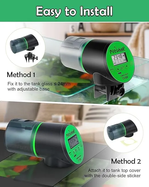 Automatic Fish Feeder - Rechargeable Timer Fish Feeder with USB Charger Cable, Fish Food Dispenser for Aquariums or Fish Tank