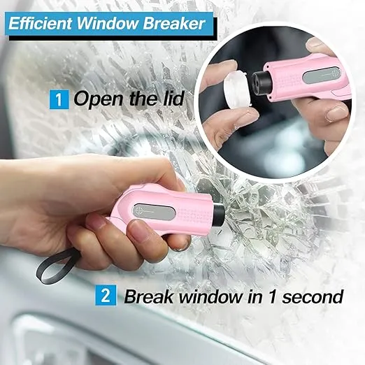 Emergency Keychain Car Escape Tool Portable Car Window Breaker Safety Hammer Mini 2 in 1 Rescue Car Glass Breaker and Seatbelt Cutter for Land & Underwater, pink, 3x1.4x0.9inch