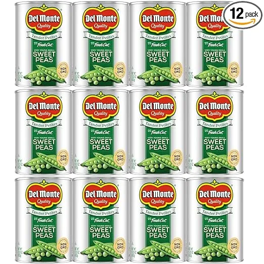 Del Monte Very Young Sweet Peas, No Added Salt, 12 Pack (15.25 oz can)
