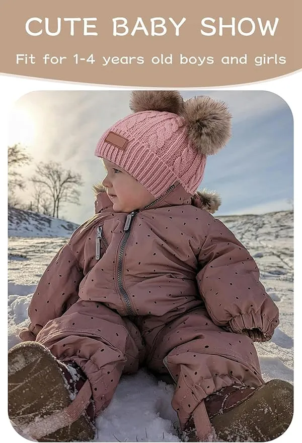 Peecabe Baby Beanie Fall Winter Toddler Knit Hat Scarf Glove Set Pompom Beanie Hat Fleece Neck Warmer