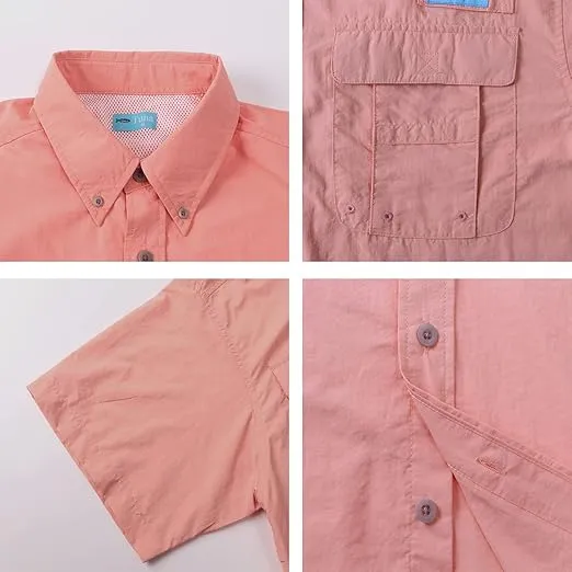 Tuna Men's Fishing Outdoor Button Down UPF 50+ Sun Protection Waterproof Hiking Short Sleeve Shirts