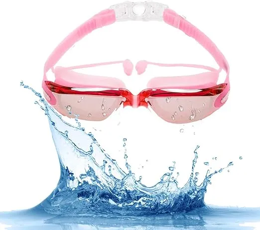 Swimming Goggles Waterproof and Cap Set 4 in 1, UV 400 Protection Lenses Clear Anti-Fog