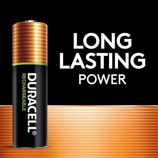 Duracell Rechargeable AA Batteries, 4 Count Pack, Double A Battery for Long-lasting Power, All-Purpose Pre-Charged Battery for Household and Business Devices
