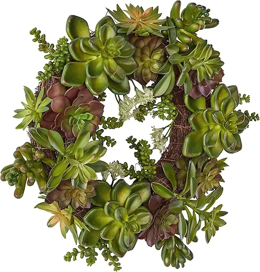 Nearly Natural 4798 Artificial Succulent Wreath, 15-inch diameter, Green,20x20x20