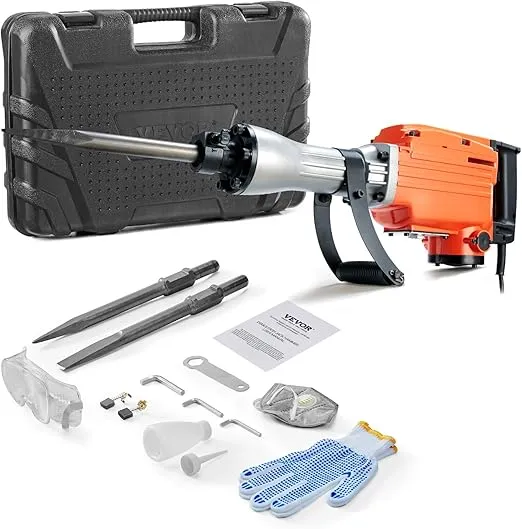 VEVOR Demolition Jack Hammer, MAX 2200W Electric Jackhammer Heavy Duty, 1350 BPM Concrete Breaker 2pcs Chisels Bit Chipping W/Case
