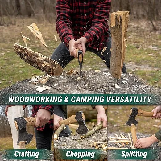 BeaverCraft Camping Hatchet Axe Tool Wood Splitting Axe AX3 - Small Chopping Axe Hatchet with Sheath - Bushcraft Axe Camp Backpacking Hatchet - Forged Hand Axe Firewood Gardening Axes for Survival