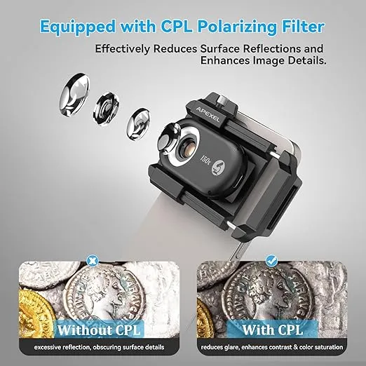 APEXEL 3-in-1 Phone Microscope Lens, 100X/150X/200X Nano Zoom Phone Micro Lens for Android/iPhone with LED UV Light/CPL/Universal Clip, Mini Pocket Digital Microscope, Portable Smartphone Camera