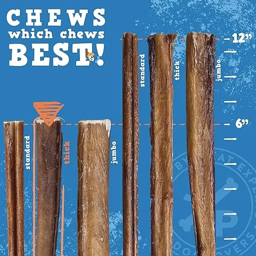 Jack&Pup 6 Inch Bully Sticks for Medium Dogs | Thick Odor Free Bully Sticks Long Lasting | All Natural, 100% Beef Pizzle Sticks (Thick 5, Pack)