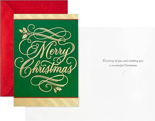 Hallmark Boxed Christmas Cards, Green and Gold (40 Cards with Envelopes)