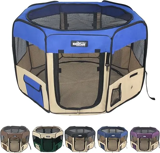 EliteField 2-Door Soft Pet Playpen (2 Year Warranty), Exercise Pen, Multiple Sizes and Colors Available for Dogs, Cats and Other Pets (30" x 30" x 20"H, Royal Blue+Beige)