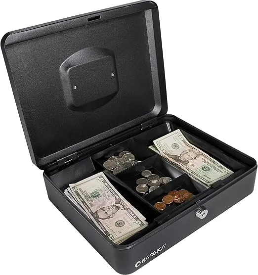 BARSKA 12-Inch Cash Box with Key Lock , Black