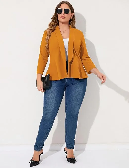 KOJOOIN Women Plus Size Casual Blazer Open Front Long Sleeve Work Office Cardigan Jackets