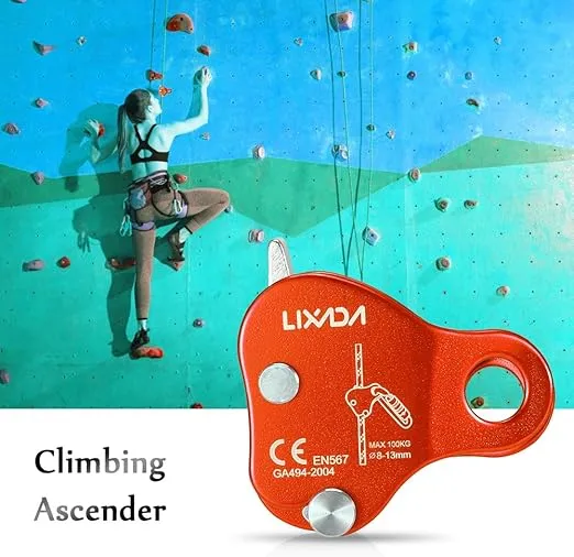 LIXADA Rock Climbing Ascender Ultralight Fall Arrest Protection Belay Device Self-Locking 8-13MM Rope Grip Clamp for Outdoor Climbing and Rescue