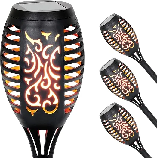 Exhart Garden Solar Lights, Set of 4 Flickering Flame Garden Stake Torches, LED Fire, Outdoor Garden and Yard Decoration, 3 x 20 Inch