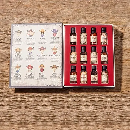 Thoughtfully Gourmet, Wild Western-Themed BBQ Sauce and Rubs Book Gift Set, Includes Honey BBQ, Montreal BBQ Rub & More, Great Gift for Men, Set of 12