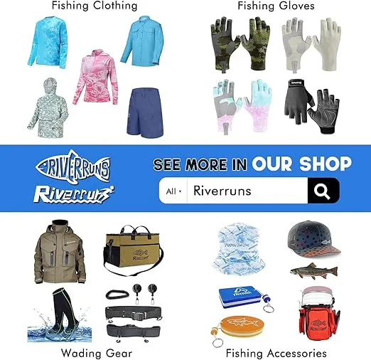 Riverruns UPF 50+ Fingerless Fishing Gloves- Fishing Sun Gloves- UV Protection Gloves Men and Women Fishing, Boating, Kayaking, Hiking, Running, Cycling and Driving.