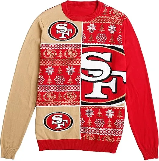 FOCO Men's NFL Team Logo Busy Block Snowfall Holiday Ugly Sweater