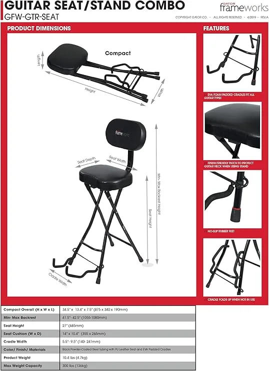 Gator Frameworks Acoustic Guitar Stand (GFW-GTR-SEAT)