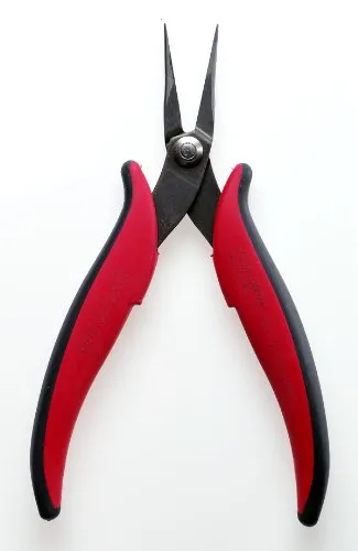 Hakko CHP PN-2002-M Long Needle-Nose Pliers, Pointed Nose, Rounded Outside Edge, Smooth Jaws, 32mm Jaw Length, 1mm Nose Width, 3mm Thick Steel, Red, Black