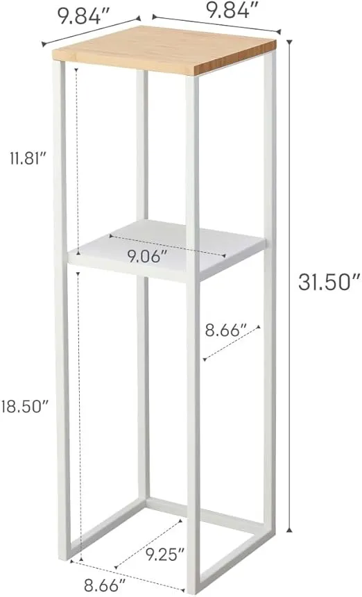 Yamazaki Home Tower Two-Tier Display & Corner Storage Shelf, Entryway Or Bedside Console Table for Humidifiers Or Plants, 31.5" - Steel + Wood