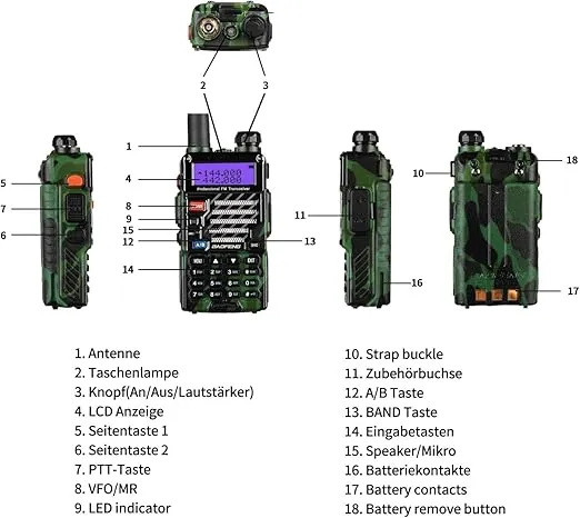 BAOFENG UV-5R+ Plus Two Way Radio, Long Range for Adults Rechargeable with Earpiece, Walkie Talkie for Outdoors, 144-148 420-450MHz, Qualette Series, Jungle Camouflage