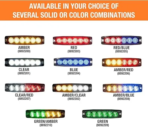 Buyers Products 8892200 5" Amber LED Strobe Light, 6 LEDs, 23 Flash Patterns, Aluminum Housing, Warning Lights For Utility Vehicles