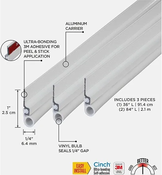 M-D Building Products 43343 White Aluminum and Vinyl Cinch® Self-Adhesive Top and Sides Door Seal Kit