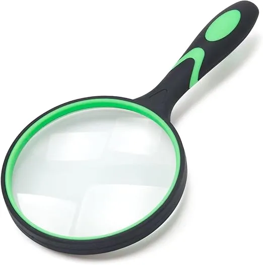 Large Magnifying Glass 10X Handheld Reading Magnifier for Seniors & Kids - 100MM 4INCHES Real Glass Magnifying Lens for Book Newspaper Reading, Insect and Hobby Observation, Classroom Science (Green)