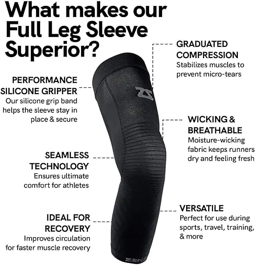 Zensah Full Leg Compression Sleeve - Long Length Support for Thigh, Knee, Calf for Men, Women, Running, Basketball, Football