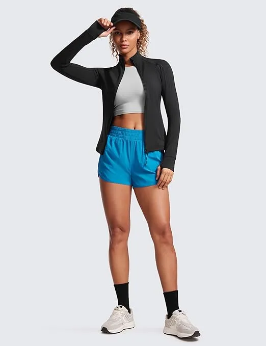 CRZ YOGA Butterluxe Womens Full Zip Workout Jackets Slim Fit Track Athletic Zip Up Jacket with Thumb Holes