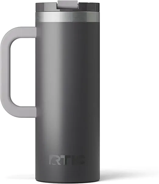 RTIC 20oz Road Trip Travel Mug with Lid and Handle, Insulated, Stainless Steel, Metal, Double Wall Vacuum-Insulation, Ceramic Lined, Portable Coffee, Tea Cup for Hot and Cold Drink, Graphite