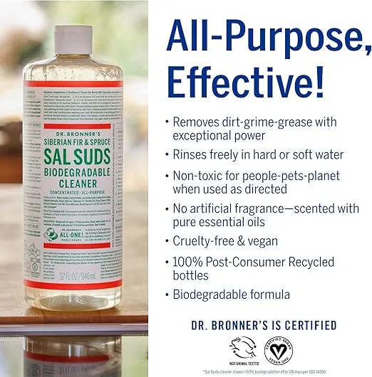 Dr. Bronner's - Sal Suds Biodegradable Cleaner (1 Gallon) - All-Purpose Cleaner, Pine Cleaner for Floors, Laundry and Dishes, Concentrated, Cuts Grease and Dirt, Powerful Cleaner
