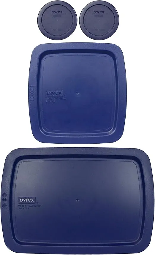 Pyrex (2) 7202-PC 1 Cup Blue, (1) C-222-PC 2 Quart Easy Grab, & (1) C-233-PC 3 Quart Easy Grab Plastic Food Storage Lid, Made in USA