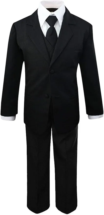 Luca Gabriel Toddler Boys' 5 Piece Classic Fit No Tail Formal Khaki Dress Suit Set with Tie and Vest