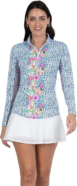 IBKUL Athleisure Wear Sun Protective UPF 50+ Icefil Cooling Carrie Print Long Sleeve Mock Neck Top – 10872
