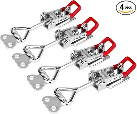 POWERTEC 4PK Toggle Clamp, 400 lbs Holding Capacity, 4002 Adjustable Pull Action Latch for Smoker, Tool Box, Woodworking Jigs and Fixtures, Cabinet, Tool box, Door (20333)