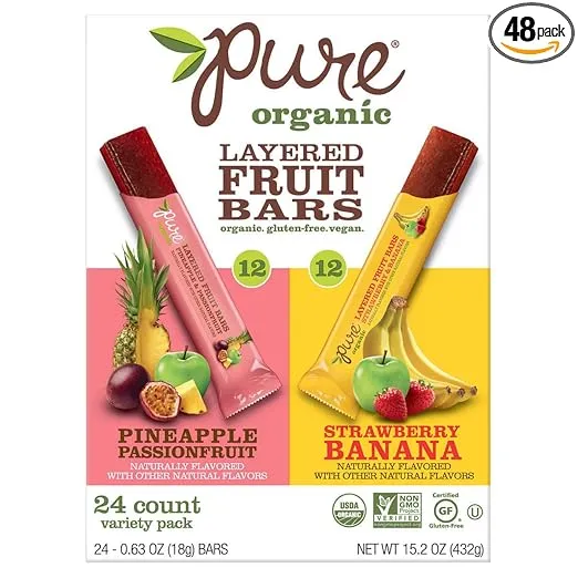 Pure Organic Layered Fruit Bars, Variety Pack, 0.63 oz, 24-count (2 Pack)