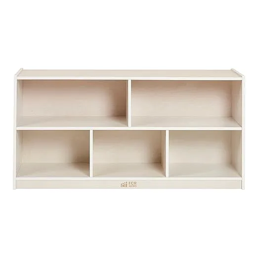 ECR4Kids 5-Compartment Mobile Storage Cabinet, 24in, Classroom Furniture, White Wash