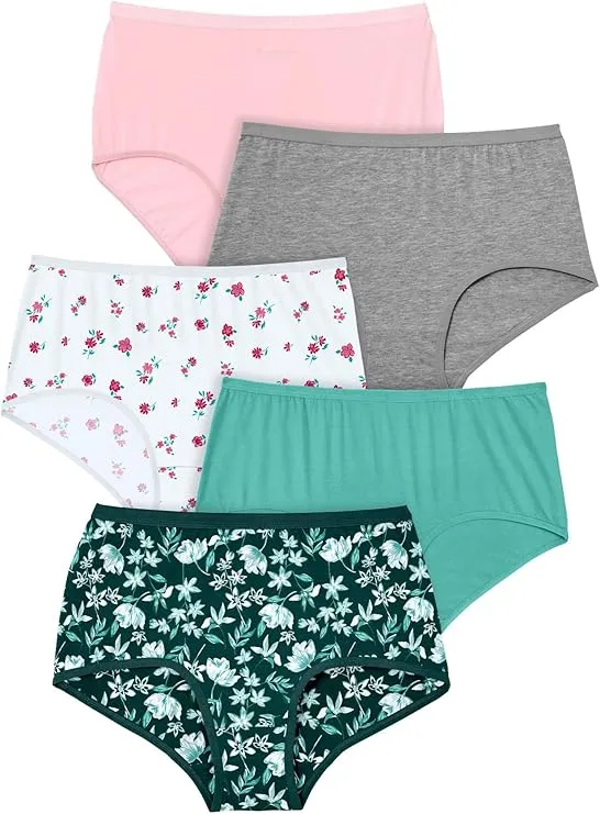 Comfort Choice Women's Plus Size Full Coverage Stretch Cotton Brief 5-Pack