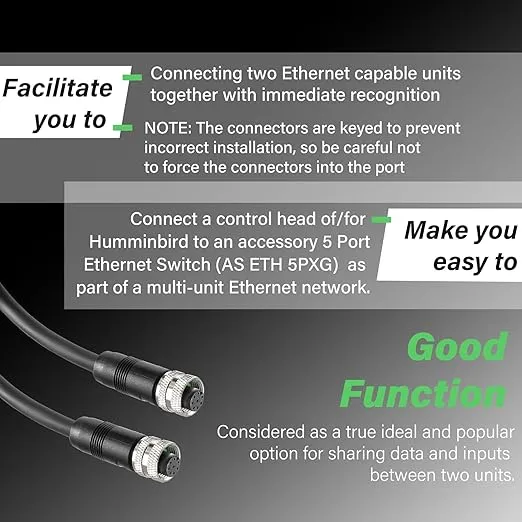 720073-5 15 Foot Ethernet Cable AS EC 15E Replace for Humminbird, Black Fit for Helix, APEX, SOLIX and Onix Models