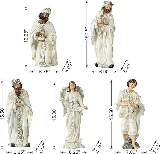 Glitzhome 15.5 Inch Oversized Nativity Sets for Christmas Decor Set of 12 Nativity Scene Collectible Figurine Sets for Tabletop Decor Xmas Resin Ivory Nativity Figurines Set Animals Figurines