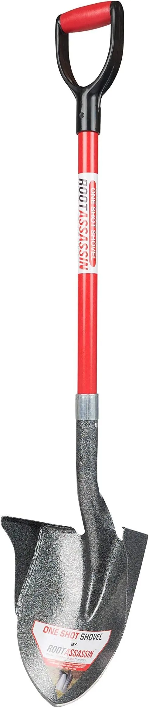 ROOT ASSASSIN One Shot Garden Shovel (43" D-Handle) - Holds More Than The Average Shovel, Back Wings Keep Dirt from Spilling Off The Back, Best for Yard Work, Gardening, Digging, Treasure Hunting