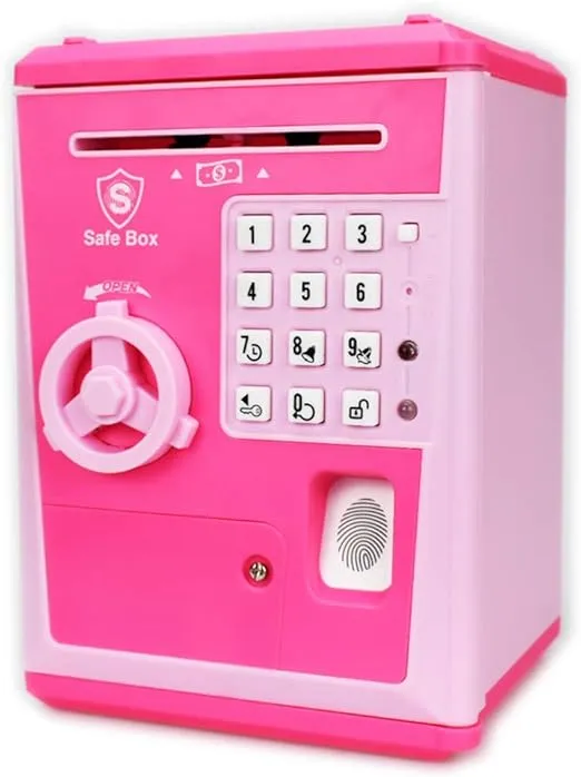 LIKE Toy Piggy Bank Safe Box Fingerprint ATM Bank ATM Machine Money Coin Savings Bank for Kids (Pink/Pink)