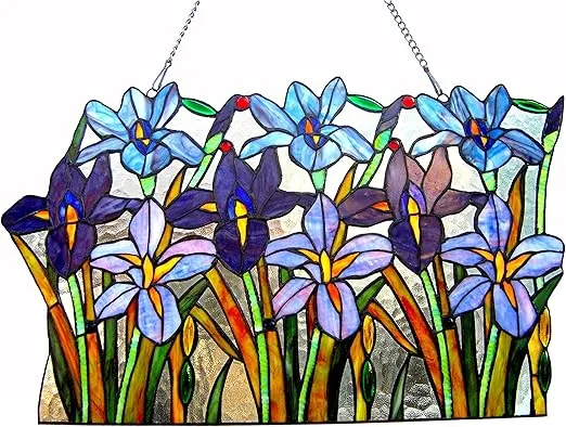 Chloe Lighting 24' Wide Ariana Tiffany-Glass Iris Window Panel, One Size