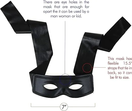 Skeleteen Black Burglar Masquerade Mask - Faux Leather Costume Bank Robber Thief Mask With Tie Strings